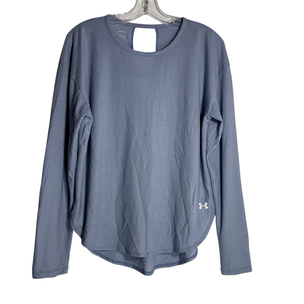 Under Armour HeatGear Womens Medium Blue Long Sleeve Open Back Loose Fit Top G39